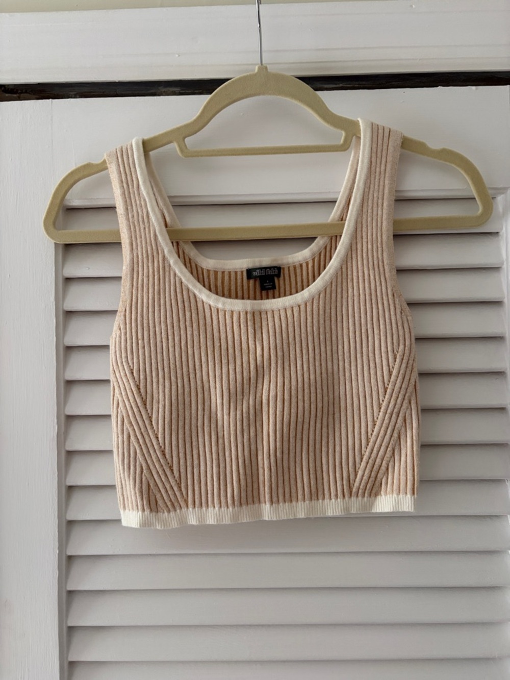 Wild Fable Beige Ribbed Cropped Tank with Cream Trim